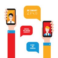 Social network communication concept Hand holding smart phone