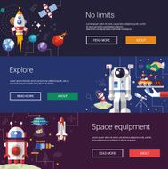 Set of flat design flyers and headers with space icons