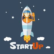 Concept of start up new business with rocket and astronaut