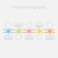 Timeline Infographic dash line circles and colour text Template Flat
