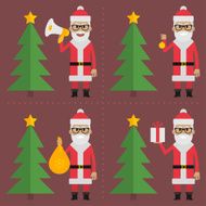Santa Claus holding objects near Ñhristmas tree