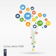 Abstract social media background with lines connected circles flat icons
