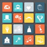 Wedding icons set Flat with long shadow