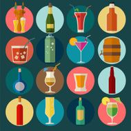 Alcohol drinks icons 16 flat icons set N3