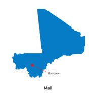 Detailed vector map of Mali and capital city Bamako N2