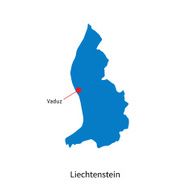 Detailed vector map of Liechtenstein and capital city Vaduz N2