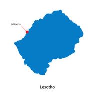 Detailed vector map of Lesotho and capital city Maseru N2