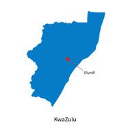 Detailed vector map of KwaZulu and capital city Ulundi N2