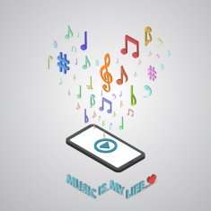 Mobile smartphone music services isometric style vector illustra