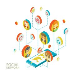 Conceptual image with social networks Flat isometry N3