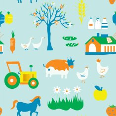 Agriculture seamless pattern with trees animals