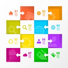Square menu icons for infographic