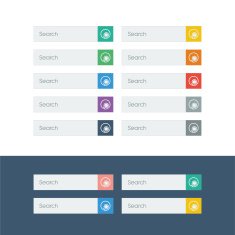 Search flat design icons set in colorful bars for graphic