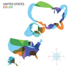 Abstract vector color map of United States with transparent paint