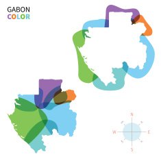 Abstract vector color map of Gabon with transparent paint effect