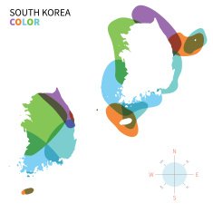 Abstract vector color map of South Korea with transparent paint