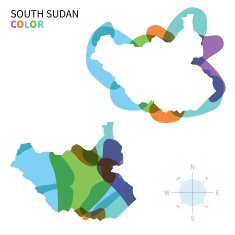 Abstract vector color map of South Sudan with transparent paint
