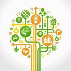 Ecology abstract background with tree and icons