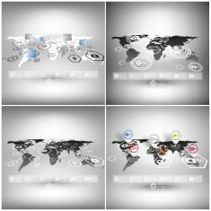 Set of world maps in perspective infographic vector templates for