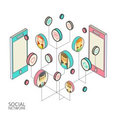 Conceptual image with social networks Flat isometry N10