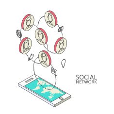 Conceptual image with social networks Flat isometric N3