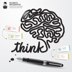 Vector Infographic Business Ink shaped brain thinking on paper N2