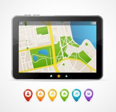 Vector tablet map navigation set infographics