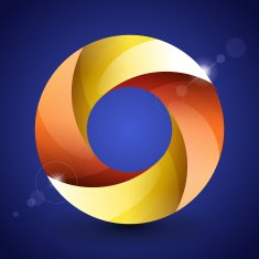 Moebius origami red orange and yellow paper circle on blue