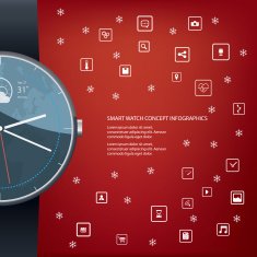 Realistic smart watch concept design with computer icons for applications