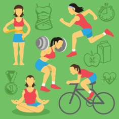 Vector women fitness and bodybuilding flat icons set