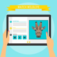 hands holding tablet with website about wildlife Flat design style