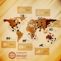 World map infographic design illustration wooden background vector