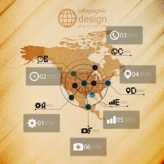 North america map infographic design illustration wooden background vector