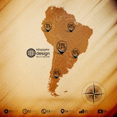 South America map wooden design background infographics vector illustration