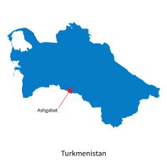 Detailed vector map of Turkmenistan and capital city Ashgabat N2