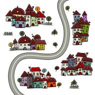 Road and houses cityscape cartoon for your design