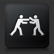 Black Square Button with Athletes Skate Fighting