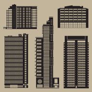 Buildings set with skyscrapers and hotels
