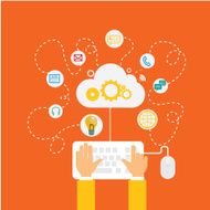 hand with cloud surrounded by icons Concept of communication in N2