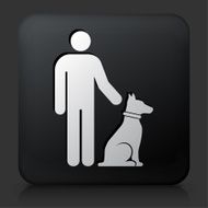 Black Square Button with Person and Dog