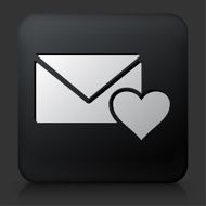 Black Square Button with Love Letter and Heart