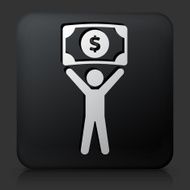 Black Square Button with Money Stick Figure Icon