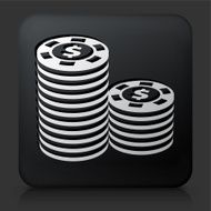 Black Square Button with Poker Chips