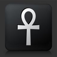 Black Square Button with Egyptian Symbol Ankh