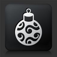 Black Square Button with Christmas Tree Decoration