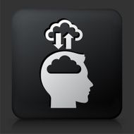 Black Square Button with Brain Cloud Computing Icon