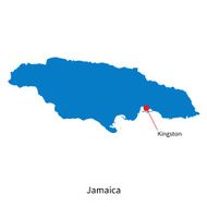 Detailed vector map of Jamaica and capital city Kingston N2