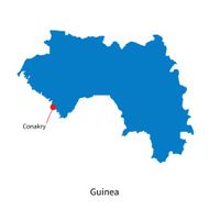 Detailed vector map of Guinea and capital city Conakry N2