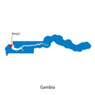 Detailed vector map of Gambia and capital city Banjul N2