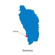 Detailed vector map of Dominica and capital city Roseau N2
